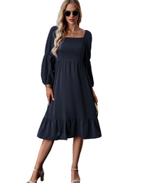 SHOPIQAT Women's Elegant Solid Color Square Neck Long Sleeve Dress - Premium Dresses from shopiqat - Just $11.200! Shop now at shopiqat