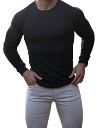 SHOPIQAT Fitness Casual Elastic Vertical Stripe Round Neck Long-Sleeved T-Shirt - Premium  from shopiqat - Just $7.100! Shop now at shopiqat