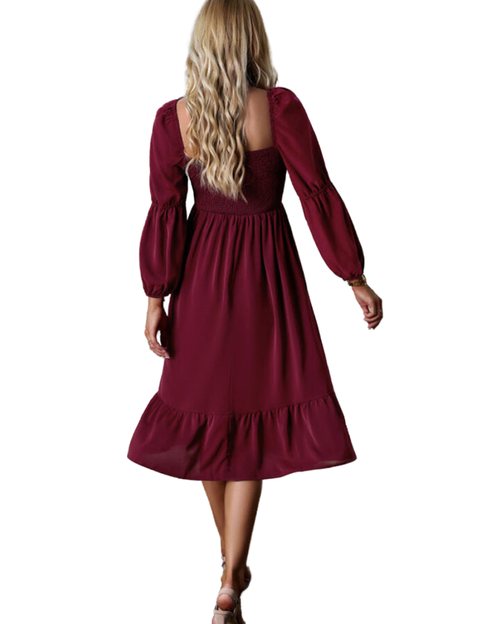 SHOPIQAT Women's Elegant Solid Color Square Neck Long Sleeve Dress - Premium Dresses from shopiqat - Just $11.200! Shop now at shopiqat