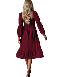 SHOPIQAT Women's Elegant Solid Color Square Neck Long Sleeve Dress - Premium Dresses from shopiqat - Just $11.200! Shop now at shopiqat