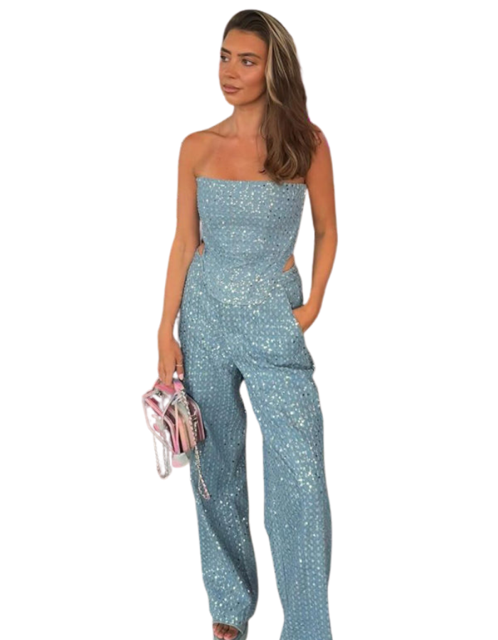 SHOPIQAT Women's Casual Sequined Denim Straight Pants - Premium  from shopiqat - Just $14.900! Shop now at shopiqat