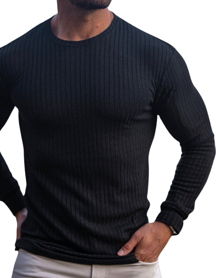 SHOPIQAT Fitness Casual Elastic Vertical Stripe Round Neck Long-Sleeved T-Shirt - Premium  from shopiqat - Just $7.100! Shop now at shopiqat