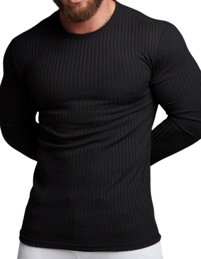 SHOPIQAT Fitness Casual Elastic Vertical Stripe Round Neck Long-Sleeved T-Shirt - Premium  from shopiqat - Just $7.100! Shop now at shopiqat