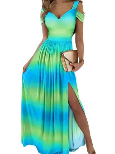 SHOPIQAT Women's Long Dress Printed V-Neck Temperament Sleeveless Slit Dress - Premium  from shopiqat - Just $9.900! Shop now at shopiqat