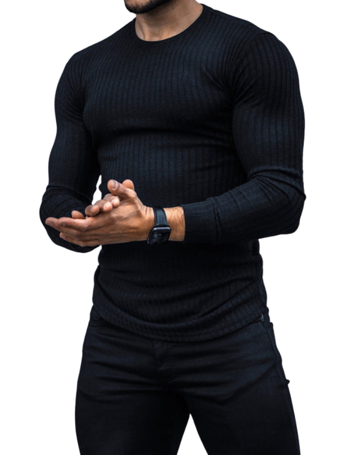 SHOPIQAT Fitness Casual Elastic Vertical Stripe Round Neck Long-Sleeved T-Shirt - Premium  from shopiqat - Just $7.100! Shop now at shopiqat