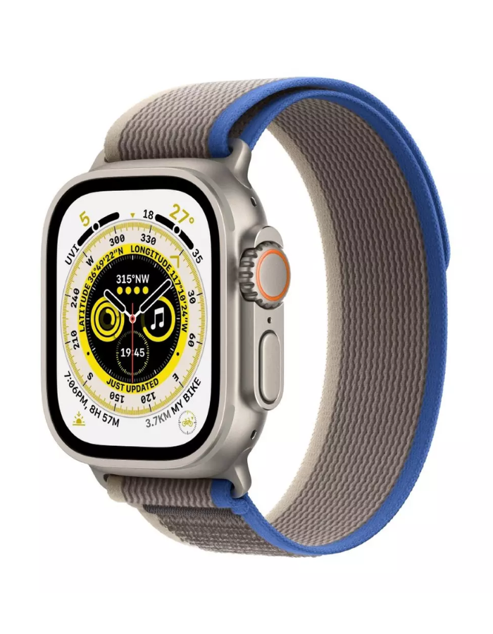 Apple Watch Ultra GPS + Cellular, 49mm Titanium Case with Blue/Gray Trail Loop - M/L