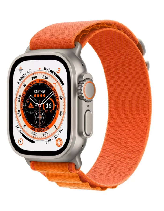 Apple Watch Ultra GPS + Cellular, 49mm Titanium Case with Orange Alpine Loop - Small