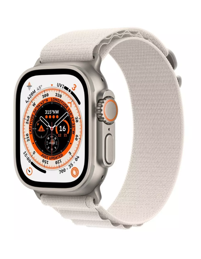 Apple Watch Ultra GPS + Cellular, 49mm Titanium Case with Starlight Alpine Loop - Medium