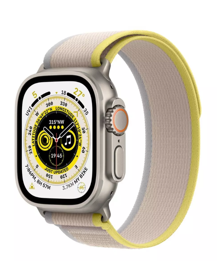 Apple Watch Ultra GPS + Cellular, 49mm Titanium Case with Yellow/Beige Trail Loop - M/L