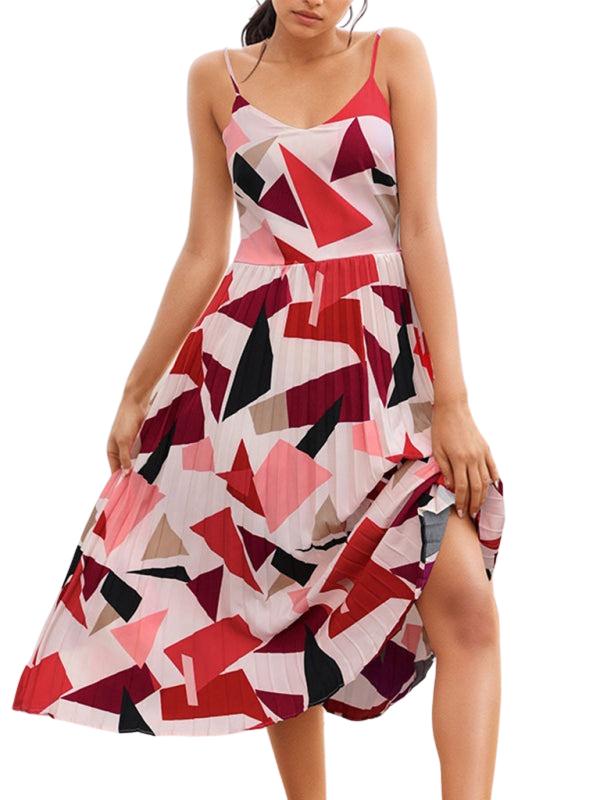 SHOPIQAT New Women's Sling Holiday Geometric Print A-Line Midi Dress - Premium  from shopiqat - Just $9.800! Shop now at shopiqat