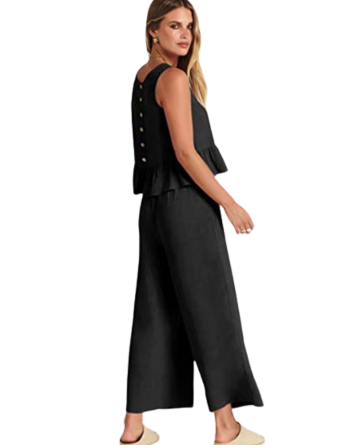 SHOPIQAT Ruffle Sleeveless Top With Matching Wide-leg Pants - Premium  from shopiqat - Just $8.200! Shop now at shopiqat