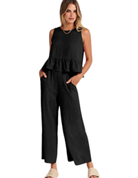 SHOPIQAT Ruffle Sleeveless Top With Matching Wide-leg Pants - Premium  from shopiqat - Just $8.200! Shop now at shopiqat