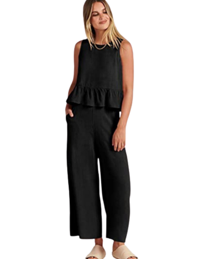 SHOPIQAT Ruffle Sleeveless Top With Matching Wide-leg Pants - Premium  from shopiqat - Just $8.200! Shop now at shopiqat