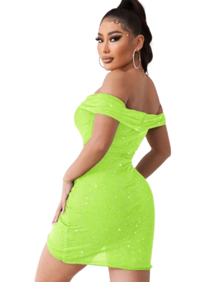 SHOPIQAT Off-Shoulder Ruched Sheath Mini Dress - Premium  from shopiqat - Just $9.900! Shop now at shopiqat