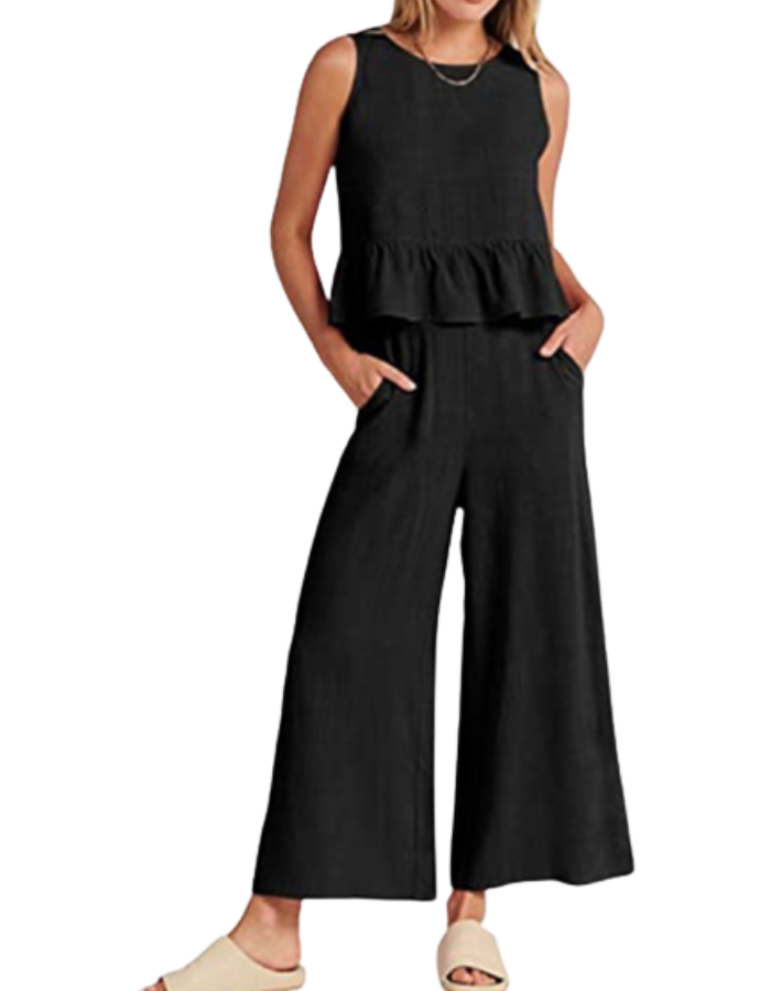 SHOPIQAT Ruffle Sleeveless Top With Matching Wide-leg Pants - Premium  from shopiqat - Just $8.200! Shop now at shopiqat