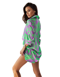 SHOPIQAT Bright Long Sleeve Notch Collar Top And Short Set