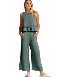 SHOPIQAT Ruffle Sleeveless Top With Matching Wide-leg Pants - Premium  from shopiqat - Just $8.200! Shop now at shopiqat