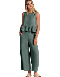 SHOPIQAT Ruffle Sleeveless Top With Matching Wide-leg Pants - Premium  from shopiqat - Just $8.200! Shop now at shopiqat