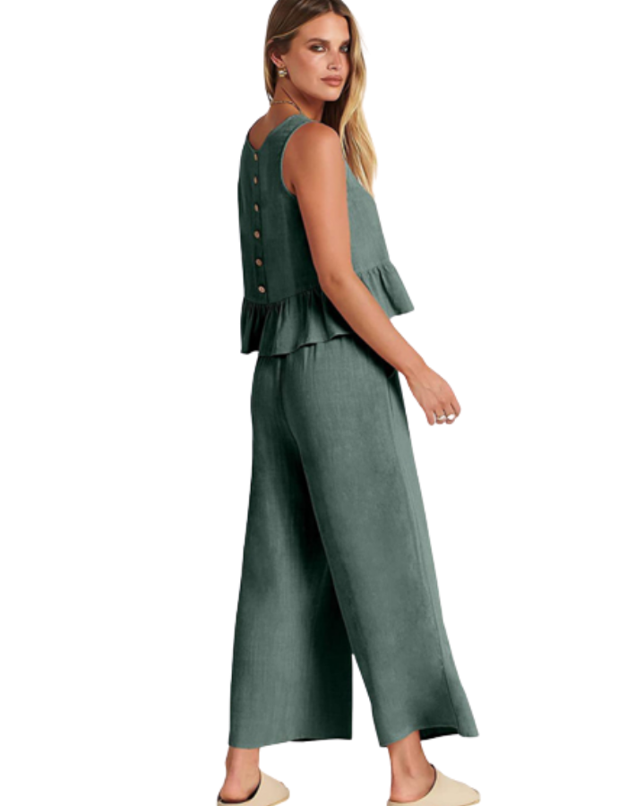 SHOPIQAT Ruffle Sleeveless Top With Matching Wide-leg Pants - Premium  from shopiqat - Just $8.200! Shop now at shopiqat