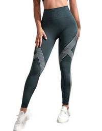 SHOPIQAT Color Contrasting Stripe High Waist Seamless Sports Yoga Pants