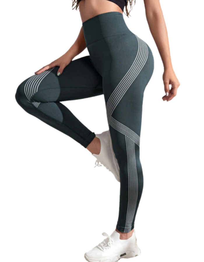 SHOPIQAT Color Contrasting Stripe High Waist Seamless Sports Yoga Pants