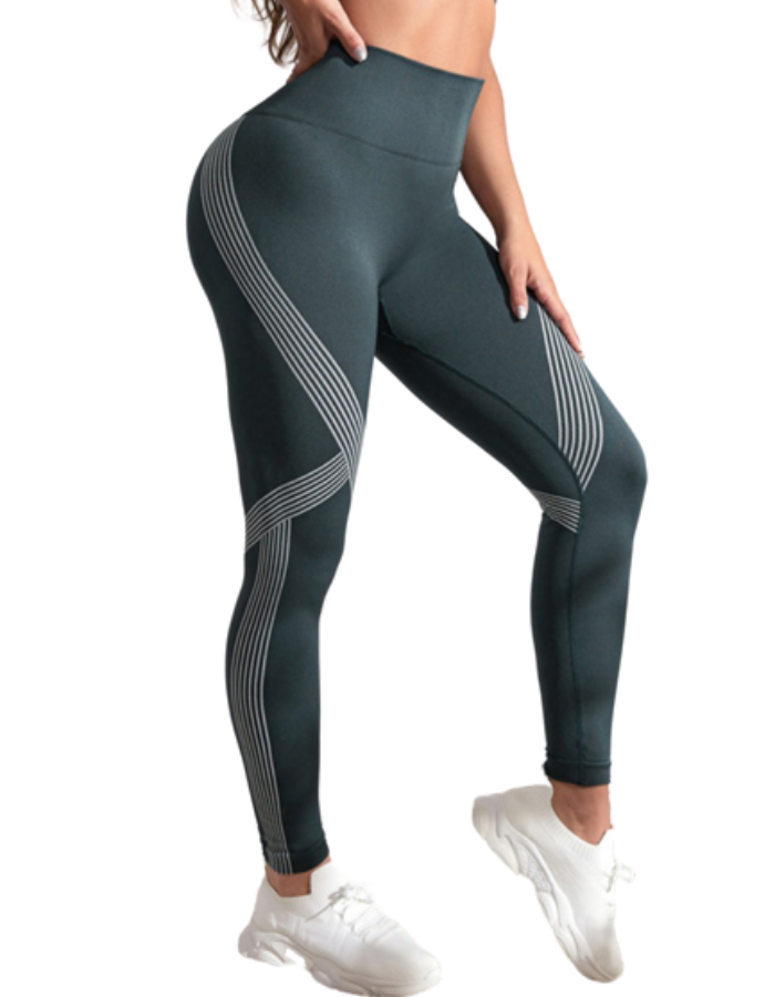 SHOPIQAT Color Contrasting Stripe High Waist Seamless Sports Yoga Pants