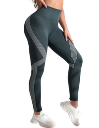 SHOPIQAT Color Contrasting Stripe High Waist Seamless Sports Yoga Pants