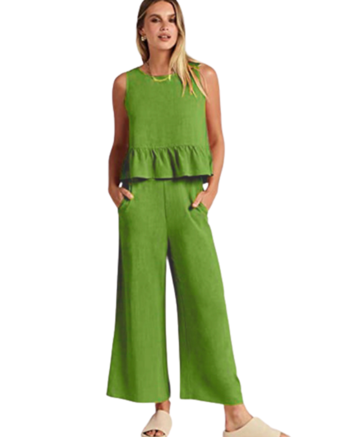 SHOPIQAT Ruffle Sleeveless Top With Matching Wide-leg Pants - Premium  from shopiqat - Just $8.200! Shop now at shopiqat