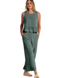 SHOPIQAT Ruffle Sleeveless Top With Matching Wide-leg Pants - Premium  from shopiqat - Just $8.200! Shop now at shopiqat