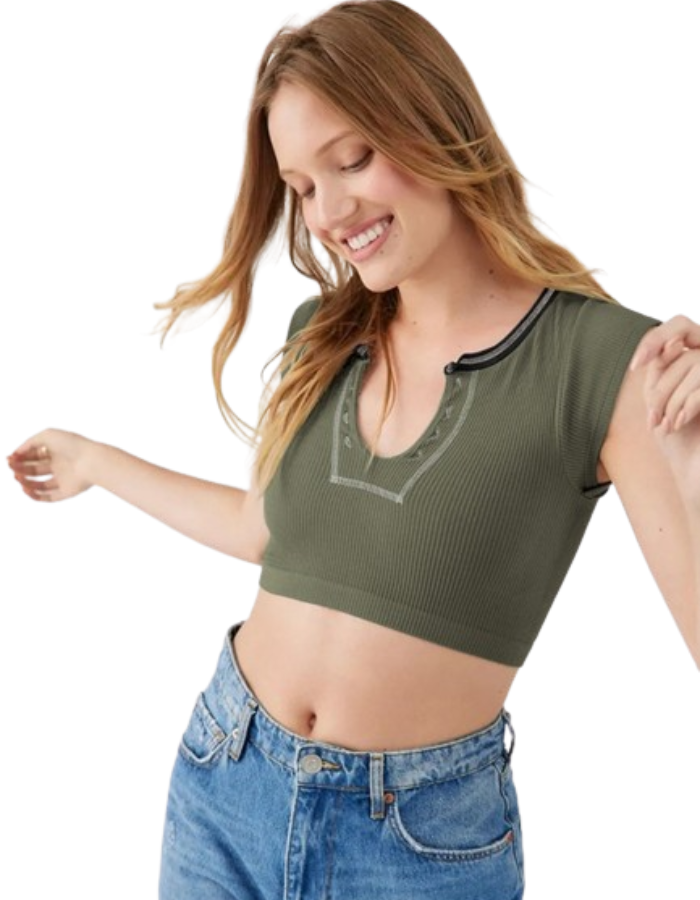 SHOPIQAT V-neckline Cropped Baby Tee - Premium  from shopiqat - Just $4.750! Shop now at shopiqat