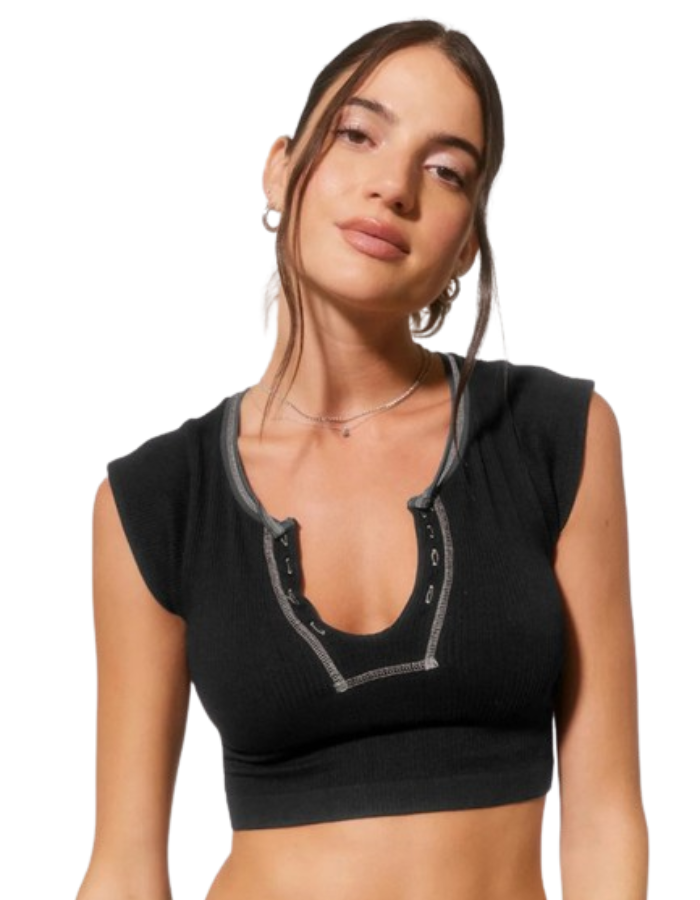 SHOPIQAT V-neckline Cropped Baby Tee - Premium  from shopiqat - Just $4.750! Shop now at shopiqat