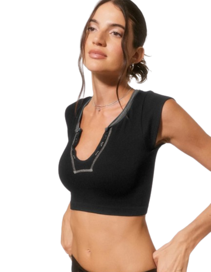 SHOPIQAT V-neckline Cropped Baby Tee - Premium  from shopiqat - Just $4.750! Shop now at shopiqat