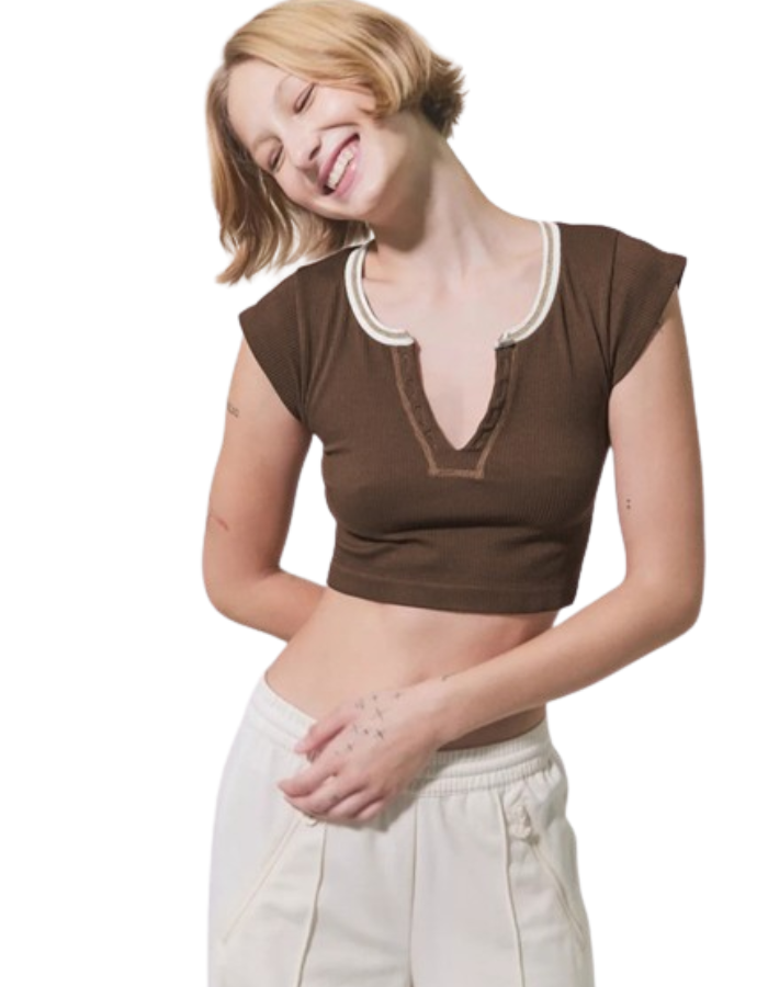 SHOPIQAT V-neckline Cropped Baby Tee - Premium  from shopiqat - Just $4.750! Shop now at shopiqat