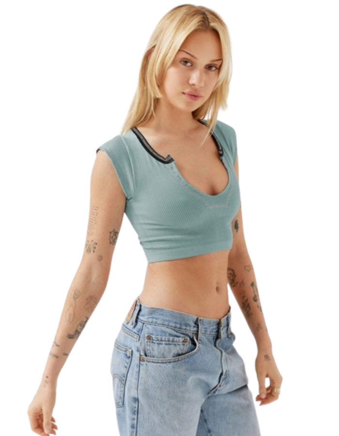 SHOPIQAT V-neckline Cropped Baby Tee - Premium  from shopiqat - Just $4.750! Shop now at shopiqat