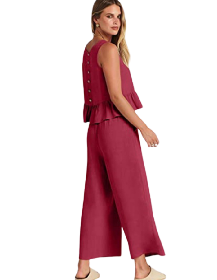 SHOPIQAT Ruffle Sleeveless Top With Matching Wide-leg Pants - Premium  from shopiqat - Just $8.200! Shop now at shopiqat