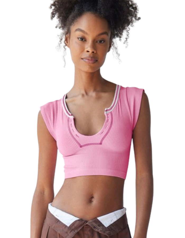 SHOPIQAT V-neckline Cropped Baby Tee - Premium  from shopiqat - Just $4.750! Shop now at shopiqat