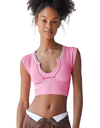 SHOPIQAT V-neckline Cropped Baby Tee - Premium  from shopiqat - Just $4.750! Shop now at shopiqat