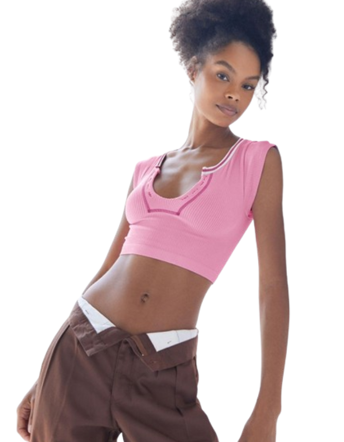 SHOPIQAT V-neckline Cropped Baby Tee - Premium  from shopiqat - Just $4.750! Shop now at shopiqat