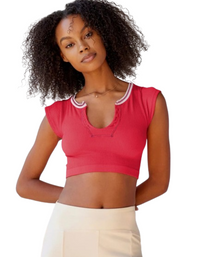 SHOPIQAT V-neckline Cropped Baby Tee - Premium  from shopiqat - Just $4.750! Shop now at shopiqat