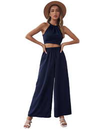 SHOPIQAT Cropped Halter-neck Top Wide Leg Pants Set - Premium  from shopiqat - Just $8.900! Shop now at shopiqat