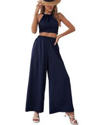 SHOPIQAT Cropped Halter-neck Top Wide Leg Pants Set - Premium  from shopiqat - Just $8.900! Shop now at shopiqat