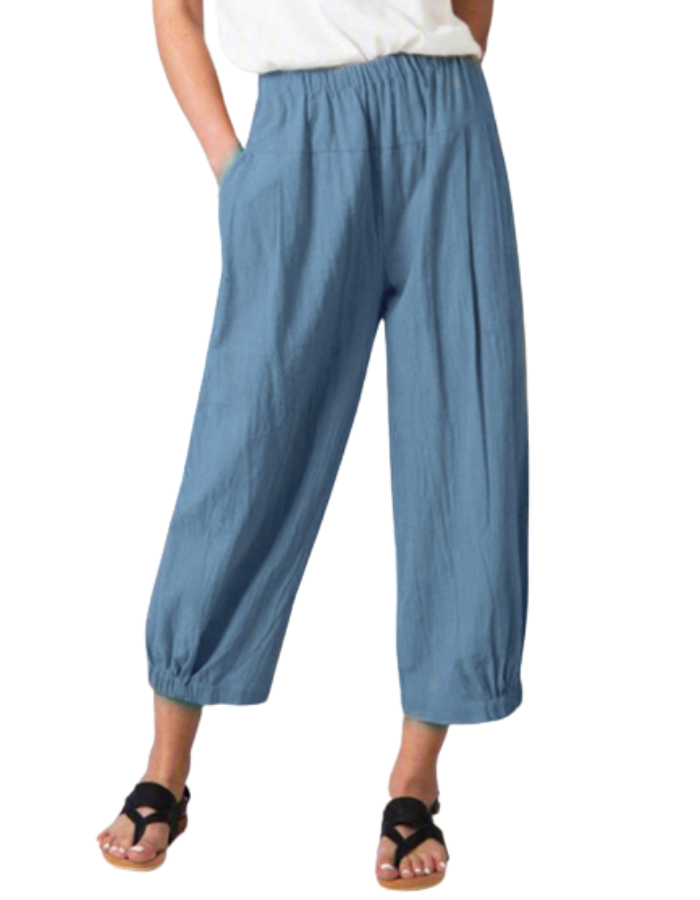 SHOPIQAT Crop Wide-leg Linen Pants - Premium  from shopiqat - Just $6.200! Shop now at shopiqat