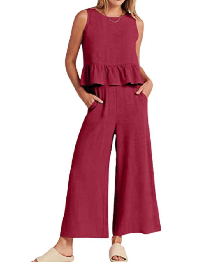 SHOPIQAT Ruffle Sleeveless Top With Matching Wide-leg Pants - Premium  from shopiqat - Just $8.200! Shop now at shopiqat