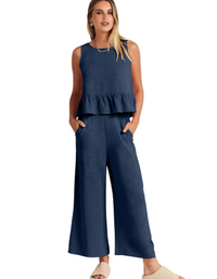 SHOPIQAT Ruffle Sleeveless Top With Matching Wide-leg Pants - Premium  from shopiqat - Just $8.200! Shop now at shopiqat