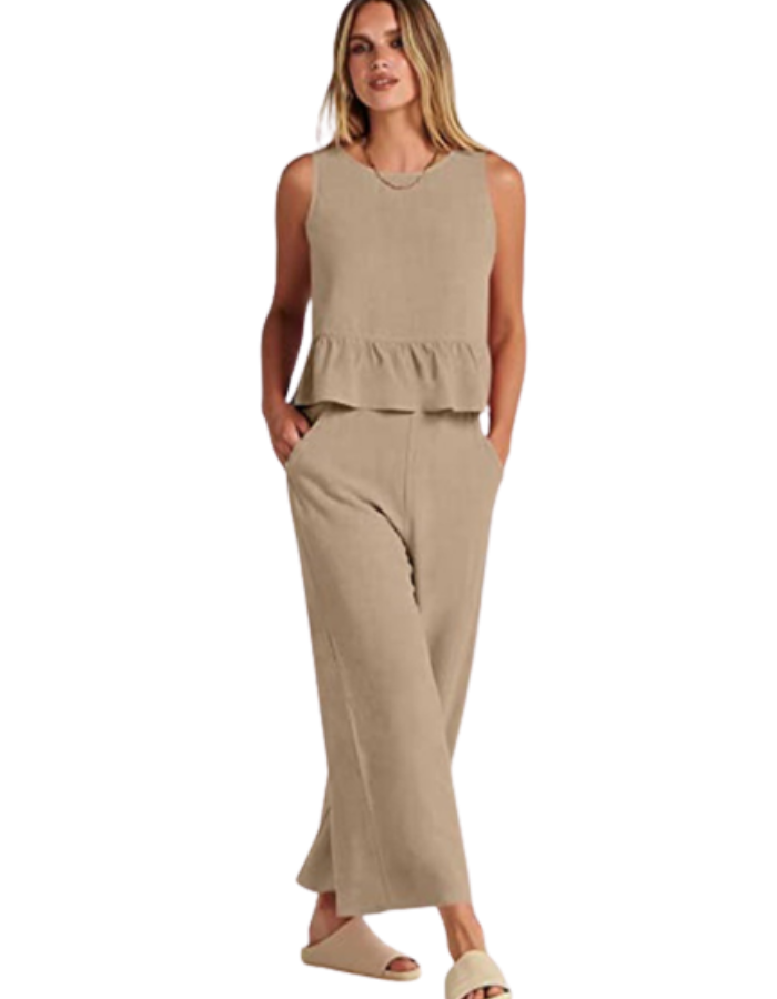 SHOPIQAT Ruffle Sleeveless Top With Matching Wide-leg Pants - Premium  from shopiqat - Just $8.200! Shop now at shopiqat