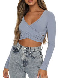 SHOPIQAT Front Wrap Cross Cropped Knit Top - Premium  from shopiqat - Just $4.300! Shop now at shopiqat