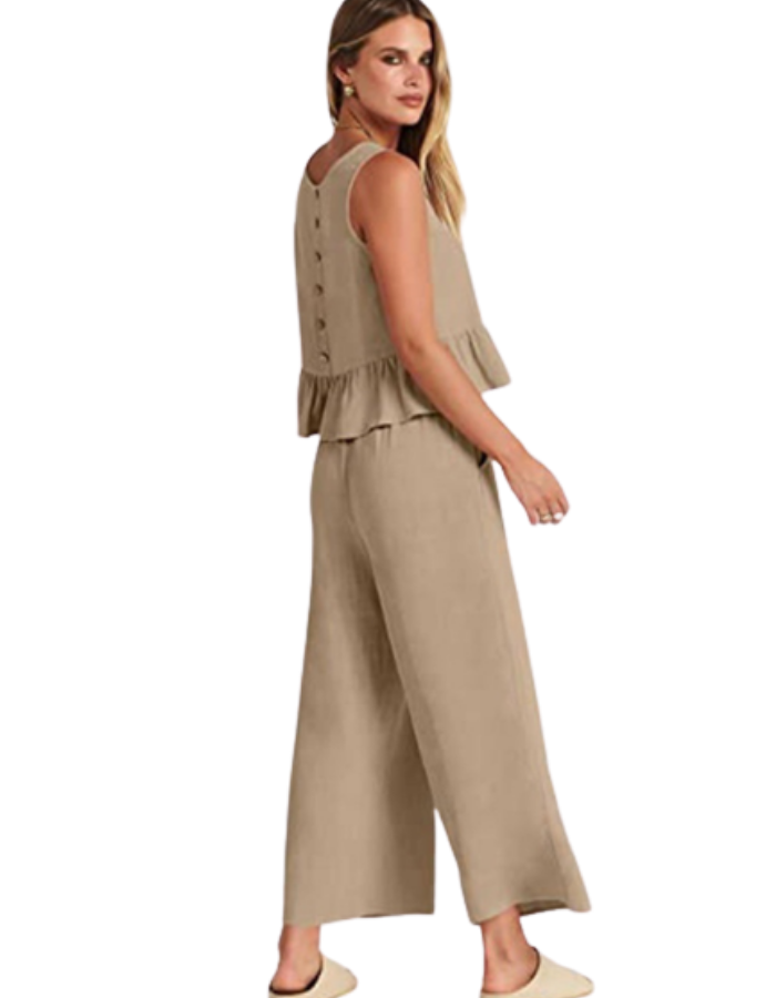 SHOPIQAT Ruffle Sleeveless Top With Matching Wide-leg Pants - Premium  from shopiqat - Just $8.200! Shop now at shopiqat