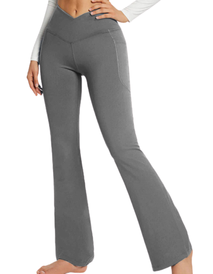 SHOPIQAT Pocket Waist Flare Leggings - Premium  from shopiqat - Just $6.750! Shop now at shopiqat