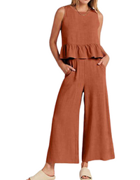 SHOPIQAT Ruffle Sleeveless Top With Matching Wide-leg Pants - Premium  from shopiqat - Just $8.200! Shop now at shopiqat