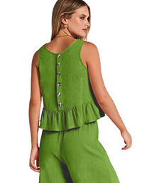 SHOPIQAT Ruffle Sleeveless Top With Matching Wide-leg Pants - Premium  from shopiqat - Just $8.200! Shop now at shopiqat